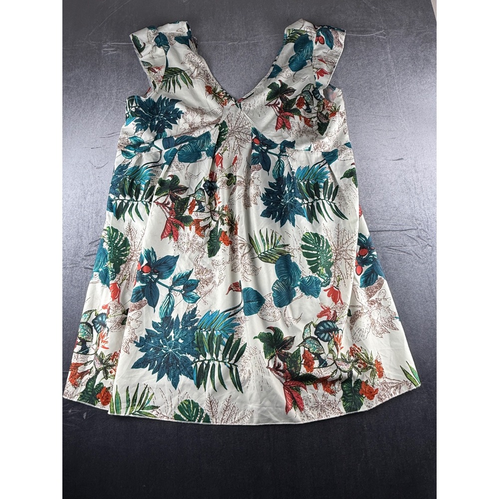 Shein Curve 3XL Tropical Floral V-Neck Mini Dress Ruffle Sleeve Tie Back White